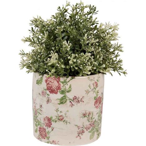 Pot motif florale rose céramique beigne 14x14x13cm