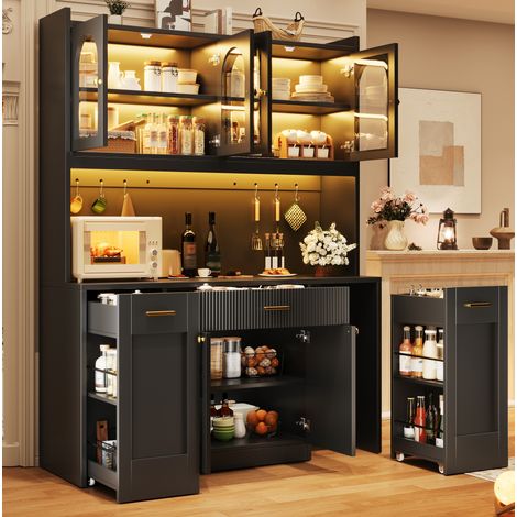 Mobile alto da cucina 120x40x187 cm in MDF nero, LED RGB, salvaspazio – MEUBLIV (1/5)