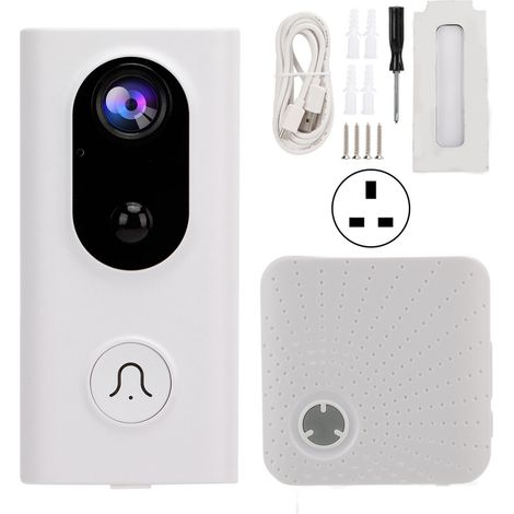 Sonnette vidéo WiFi 3MP avec détecteur PIR, audio bidirectionnel, vision nocturne infrarouge, sécurité domicile, prise UK 100-240V. (1/5)