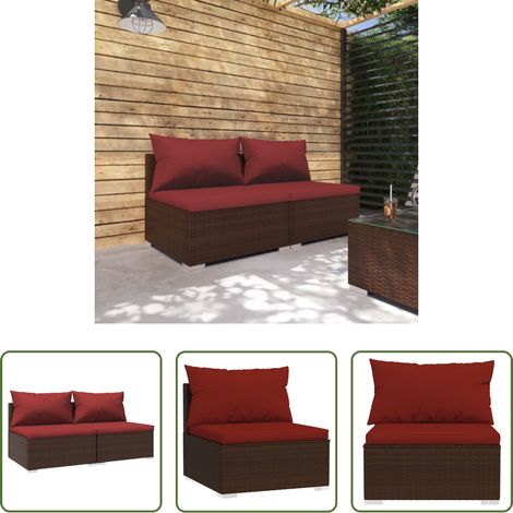 vidaXL Poly Rattan -  2-tlg. Garten-Lounge-Set mit Kissen Poly Rattan Braun (1/5)