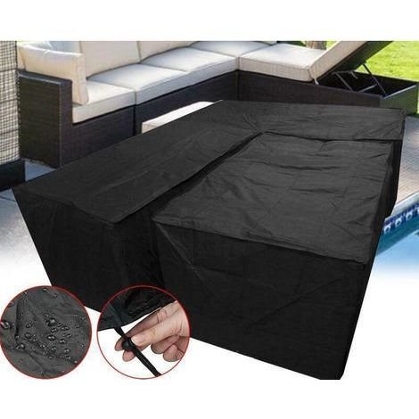 L-shaped garden sofa cover - Garden furniture cover with drawstring bottom in L-shape, (L-shaped 260x192cm + square 155x95x68cm) (1/5)