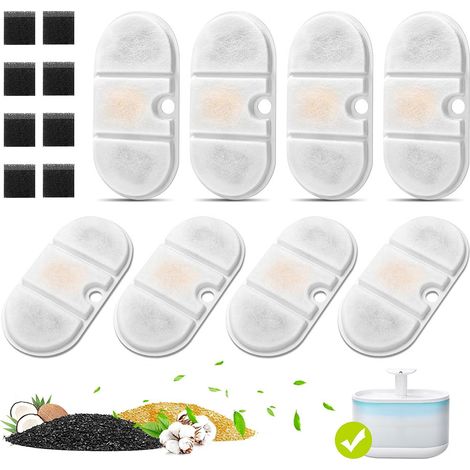 Lot de 8 filtres pour Fontaine d'eau de Chat avec 8 éponges, Filtre de Rechange pour Fontaine d'eau 71oz/2.1 (1/5)