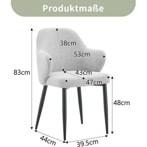 Lot de 2 chaises de salle à manger en tissu gris clair de 83 cm. Pieds métalliques croisés et large dossier fermé,design sobre et contemporain.