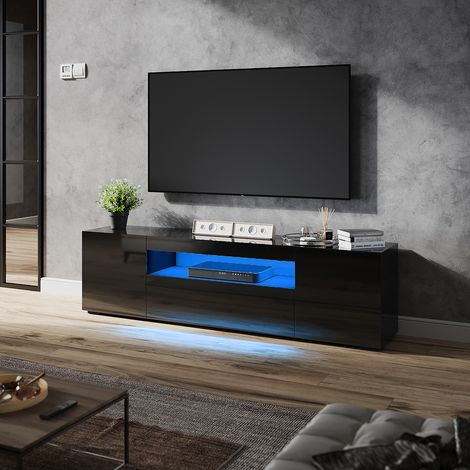 ELEGANT 1800mm LED TV Unit Stand Cabinet Modern TV Desk Living Room Home Furniture 2 Door with Large Shelves for Storage in Black High Gloss (1/10)