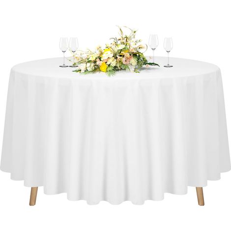 1 Nappe Ronde Polyester 228cm, Tissu Lavable 180g/m², Bordure Pliée, pour Mariage Fête Restaurant 8-14 Personnes