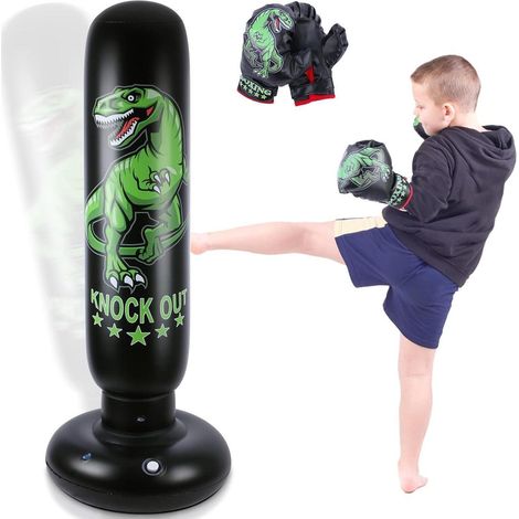 Kinder Boxsack 160cm mit Boxhandschuhen, freistehend, Dinosaurier-Design (1/5)