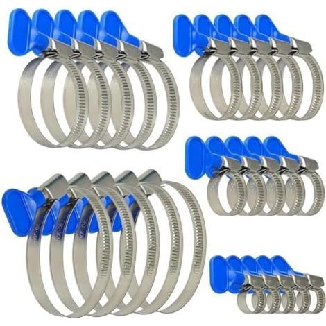 Lot de 25 Colliers Serrage Inox Réglables pour Tuyaux D'Eau, Collier Métallique Durite Piscine, Gaz et Piscine - 5 Tailles (10-70 mm) avec Écrou à Oreilles (1/5)
