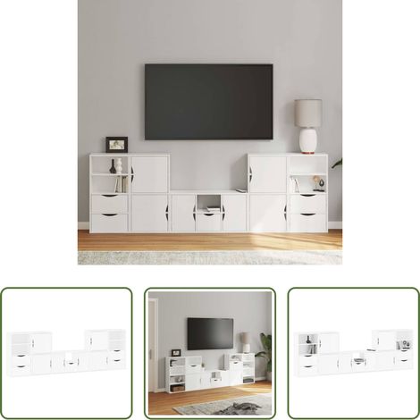 vidaXL TV-Schrank -  5-tlg. Wohnwand mit Stauraum ODDA Weiß Massivholz Kiefer (1/5)