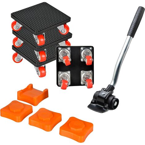 Kit Lève Meuble 9 Pièces pour Meubles Lourds, roulettes Pivotantes à 360 Degrés avec Barre d'Extension, 4 Roues et 4 Blocs de Levage, Charge Maximale 500 kg, pour Déménagement, Réfrigérateur, Canapé (1/5)