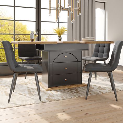 Mesa comedor extensible con almacenaje negro natural OKMYHOME (1/5)