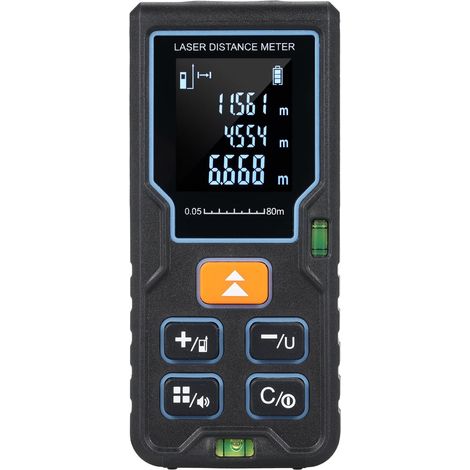 Laser-Entfernungsmesser, 100 m/328 Fuß, tragbares Laser-Messgerät mit 2 Wasserwaagen, großes LCD-Display mit Hintergrundbeleuchtung, umschaltbar, Meter/Fuß/Zoll, Volumenmessung im Pythagoras-Modus