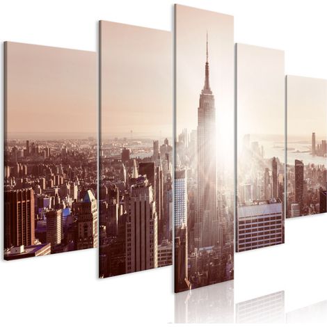 Tableau 5 Panneaux "Sun Over Manhattan Wide Brown" 50 x 100 cm (1/2)
