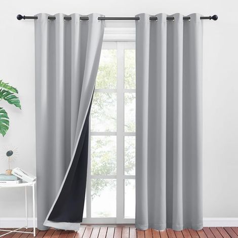 Set of 2 blackout and thermal curtains for bedrooms, 150 x 260 cm, light grey (1/5)
