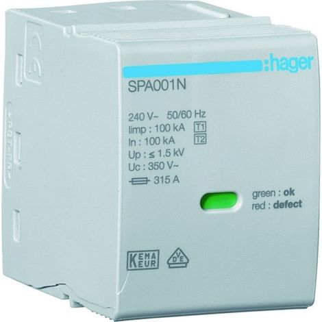 Cartouche N-PE Uc 350V Iimp 100kA Up 1.5kV - HAGER SPA001N