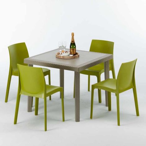 Mesa Cuadrada Beige 90x90 cm y 4 Sillas De Colores Elegance