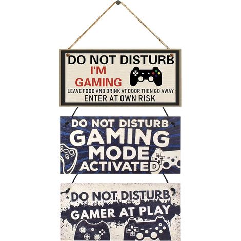 3PCS Plaque à suspendre pour Gaming, Do Not Disturb Plaque Murale Décorations Avec Inscription amusante Panneau d'avertissement Panneau en Bois pour Gamer Chambre Ado Garcon Porte, 20x10cm (1/5)