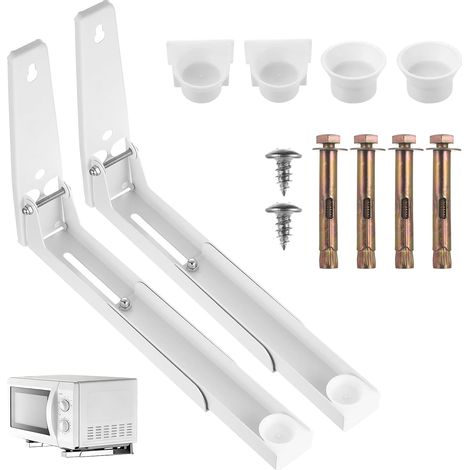 2 Pièces Support Micro Onde Mural Pliable, Etagere Murale Micro Onde Réglables Extensible, Supports Muraux pour Micro-ondes, Petits Fours de Cuisine(blanc) (1/5)