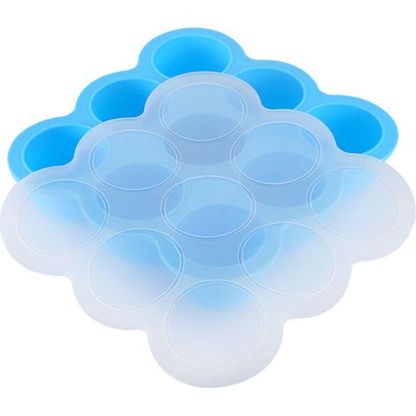 Congélation Bébé Food Rangement Nourriture en Silicone, Bac à Glaçons avec Couvercle Hermétique pour Aliments pour Bébés, Lait Maternel, Purée, Whisky, Yogourt et Glace, Réutilisable(bleu) (1/5)