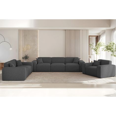 Sofaset Designersofa CELES PREMIUM 3-2-1 in Stoff Sven Dunkelgrau