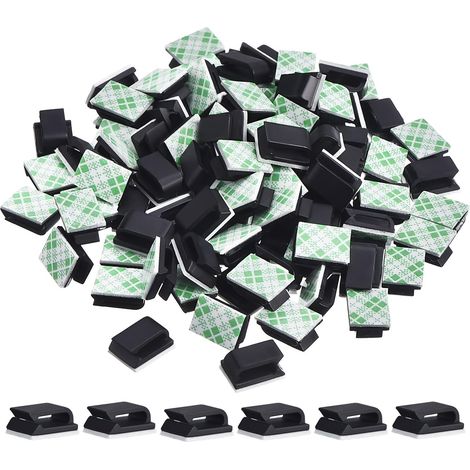 100 clip per cavi autoadesive, fascette per cavi, gestione cavi, supporto per cavi (13 x 10 mm, nero) - AquaForge (1/5)