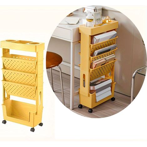 Étagère mobile à cinq niveaux, étagère latérale, bureau au sol, petit chariot, étagère de rangement pour livres, étagère de rangement pour études (1/5)