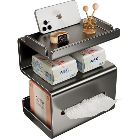 Porte-papier toilette 3 étages gris canon fixation adhésive (1/5)