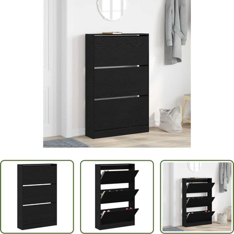 Holzschrank - Schuhschrank mit Regal Schwarz Eichen-Optik 80 x 21 x 125,5 cm (1/5)