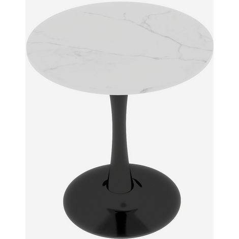 Table basse ronde noire avec plateau en marbre blanc veiné, style milieu du siècle, diamètre 70 cm, pour 2-4 personnes (1/5)