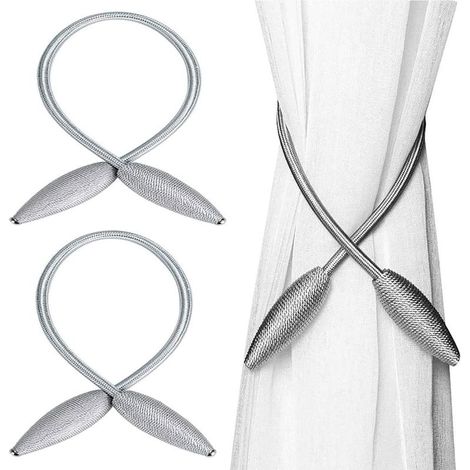 2 Pièces Embrasses à Rideaux Clip, Embrasse Rideau, Alliage Polyester Embrasses de Rideau, pour la Décoration Fenêtre Cuisine Chambre à Coucher du Ssalon de Bureau à Domicile (Gris (1/5)