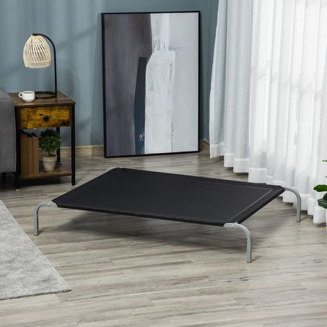 Panier XXL pour chien/chat, ultra confortable, sur pieds, type couchage de camping, 130 x 90 x 20 cm (L x l x H), noir, textilène micro-perforé (1/5)