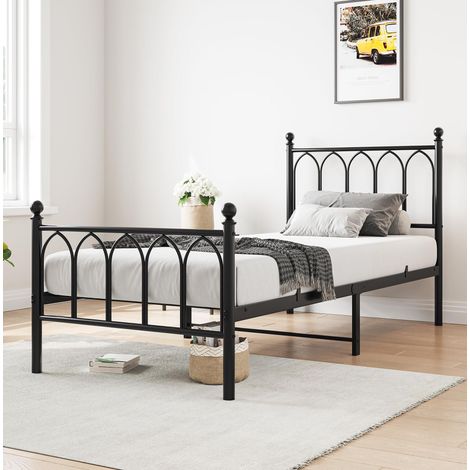 Letto singolo 206.5x91x102.5 cm, testiera alta, spazio contenitore, MDF e metallo, nero (1/5)
