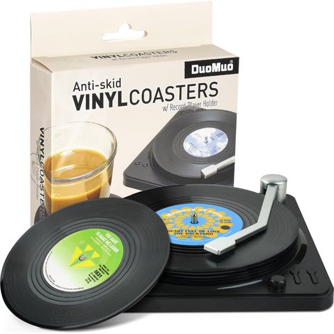 Lot de 6 Dessous de Verre rétro Amusants avec Support de Lecteur de Vinyle pour Les Amateurs de Musique, Lot de 6 sous-Verres de Conversation, idée Cadeau de Pendaison de crémaillère, hôtesse de (1/5)
