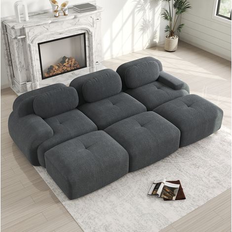 Sofá modular salón de pana gris cómodo sin montaje OKMYHOME (1/5)