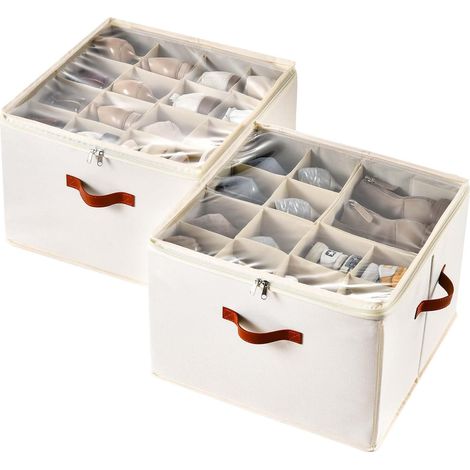 Ensemble de 2 sacs de rangement à chaussures pliables, d'une capacité de 16 à 32 paires, beige . (1/5)