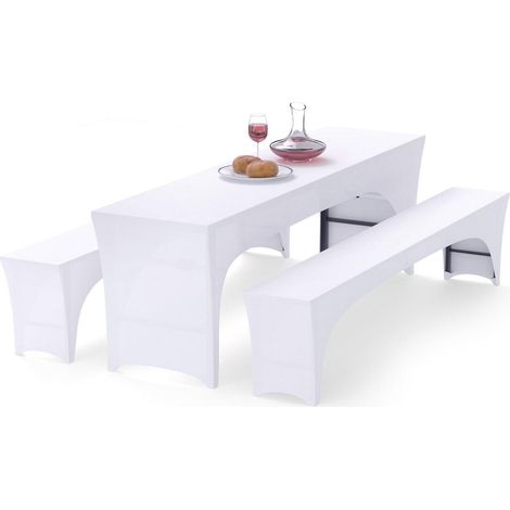 Bierzeltgarnitur Hussen 3er-Set Weiß, Stretch für 70cm Tischbreite (1/5)