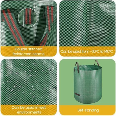 Set mit 3 Gartensäcken, Grünschnittsäcken, 272 l, selbsttragend, große Säcke mit Griffen, wasserdicht, faltbar und wiederverwendbar. (1/3)