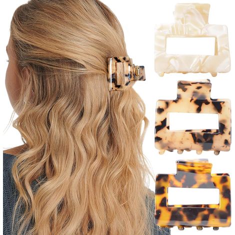 Barrette Cheveux - Motif Ecaille De Tortue - 5 cm - Résine Acrylique Et Alliage - Antidérapante À Dents - Pour Femmes Et Filles - Lot De 3 (1/5)
