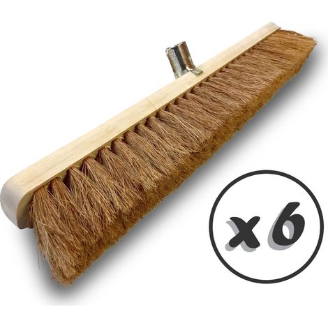 Lot de 6 balais d'atelier type cantonnier Piste Extérieur Fibres de coco naturel Longueur 60 cm Semelle bois Douille métal boulonnée Ø 28 mm Sans manche Kibros 6LOT2060