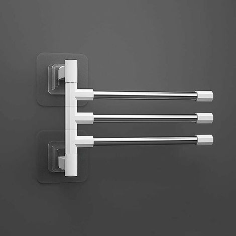 Porte-Serviettes Pivotant à Ventouses Support Mural pour Serviettes de Salle de Bain, avec 3 Barres 180° Pivotantes Towel Rack Tower Hanger (31.5x11.7x26cm)-LIAIKI (1/5)