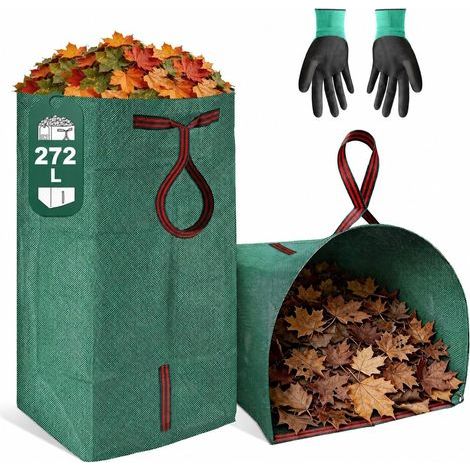 x 272-Liter-Gartenabfallsäcke mit Schaufelöffnung, Laub- und Gartenabfallsäcke, freistehend, faltbar, wasserdicht, reißfest, PP-Textil, 2er-Pack, + Gartenhandschuhe (1/5)