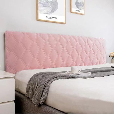 Housse de tête de lit extensible 160cm – Velours lavable anti-poussière – Protection pour têtes de lit jusqu'à 30cm d'épaisseur – Couleur rose (1/2)