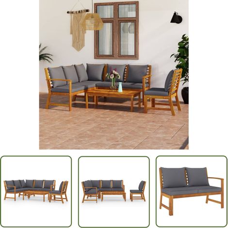 The Living Store Salon de jardin 5 pcs avec coussin Bois d'acacia solide - Salon De Jardin - Meubles De Jardin - Mobilier De Jardin - Set De Salon De Jardin - Acacia (1/5)