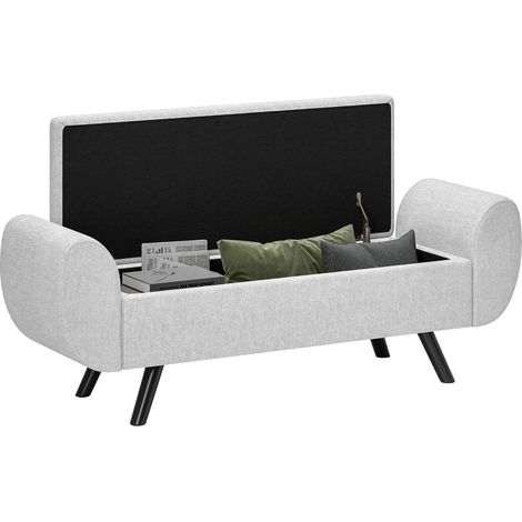 Banc coffre de rangement 53,8L avec couvercle relevable, assise en lin et accoudoirs pour salon et chambre, gris (1/5)