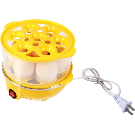 Cuiseur à Œufs Électrique Double Couche 220V Multifonction - Cuisson, Vapeur - Pour Cuisine - Prise Chinoise (Jaune)