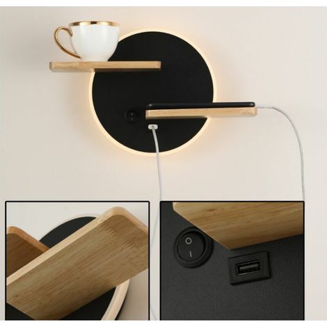 Applique Murale Intérieur LED avec port USB Lampe Murale moderne avec interrupteur Lampe De Lecture lampe de chevet Éclairage Veilleuse, 301912cm Noir [Classe énergétique A] (1/5)