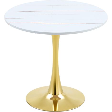 Table à manger ronde design tulipe blanc 80 cm en MDF et métal, table centrale élégante pour cuisine, salon ou café, table seule - CHICFURN (1/5)