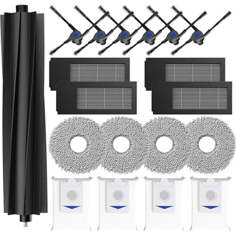 Applicable 19 pièces d'accessoires pour robot aspirateur Ecovacs Deebot X2 Omni/ X2/ X2 Pro Robot, 1 brosse principale, 4 filtres HEPA, 4 tampons de nettoyage, 4 sacs à poussière, 6 brosses latérales,