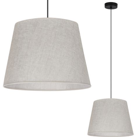 LÁMPARA COLGANTE, CONO DE LINO, NEGRO, 1 PLANA, PANTALLA BEIGE CLARO, L01 38CM
