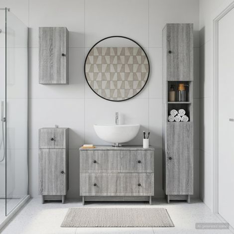 vidaXL 4 Piece Bathroom Cabinet Set EDE Grey Sonoma Engineered Wood (1/5)