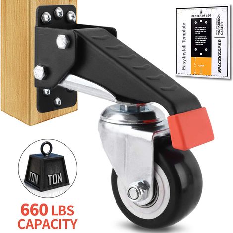 Kit de roulettes pour établi avec plaque de montage amovible et ensemble de roulettes rétractables (1/5)